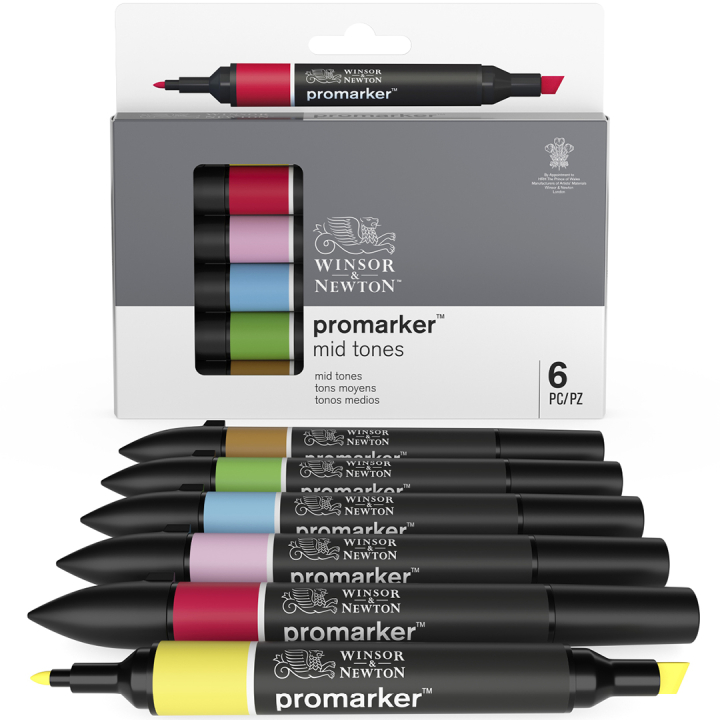 ProMarker 6-set Mid tones in the group Pens / Artist Pens / Felt Tip Pens at Voorcrea (100542)