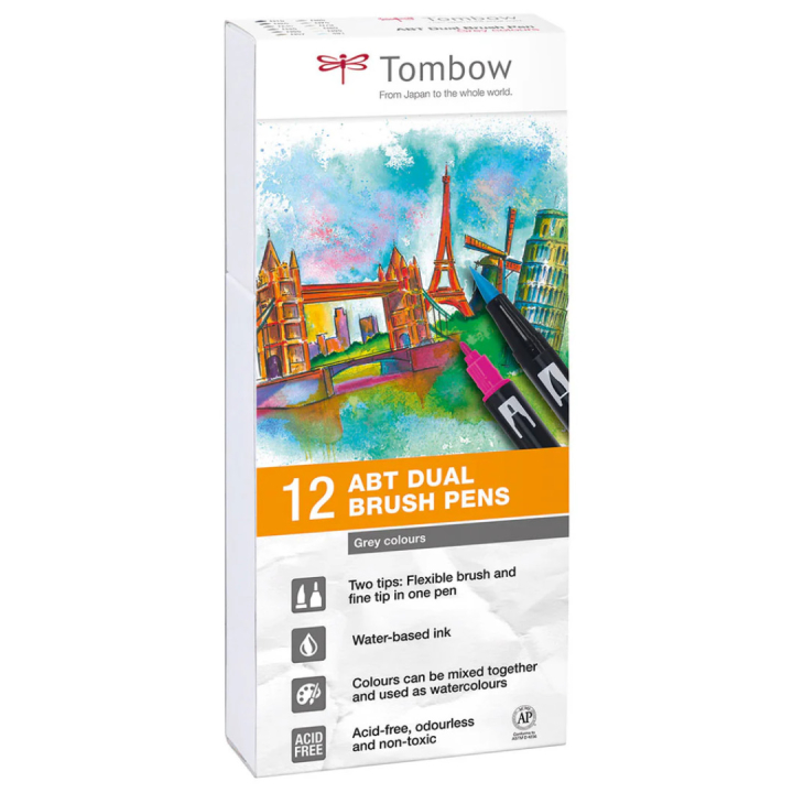 ABT Dual Brush pen 12-set Grey in the group Pens / Artist Pens / Brush Pens at Pen Store (101093)