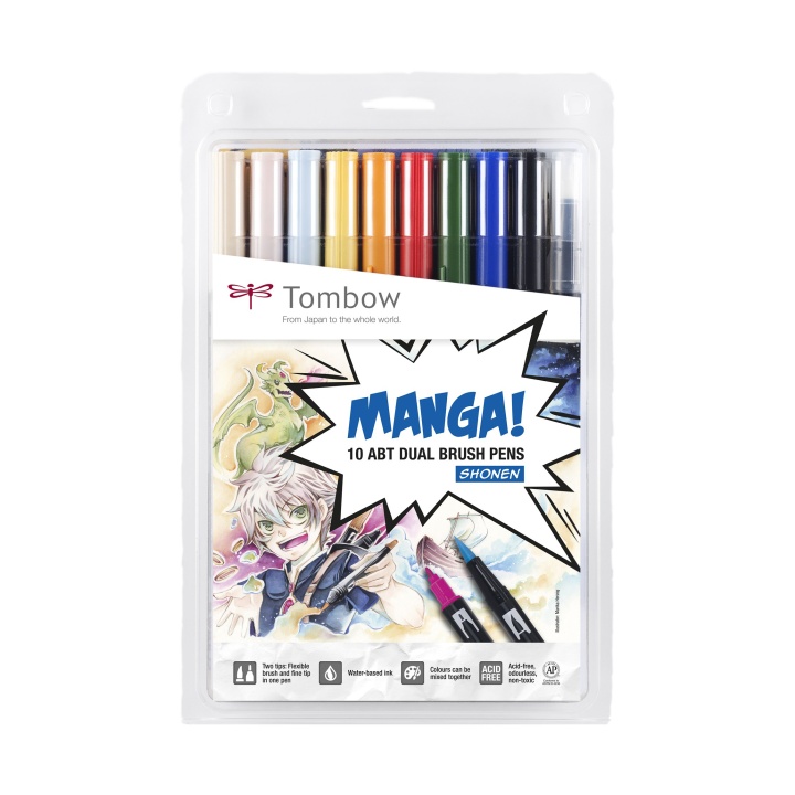 ABT Dual Brush 10-Set Manga Shonen in the group Pens / Product series / ABT Dual Brush at Pen Store (101101)