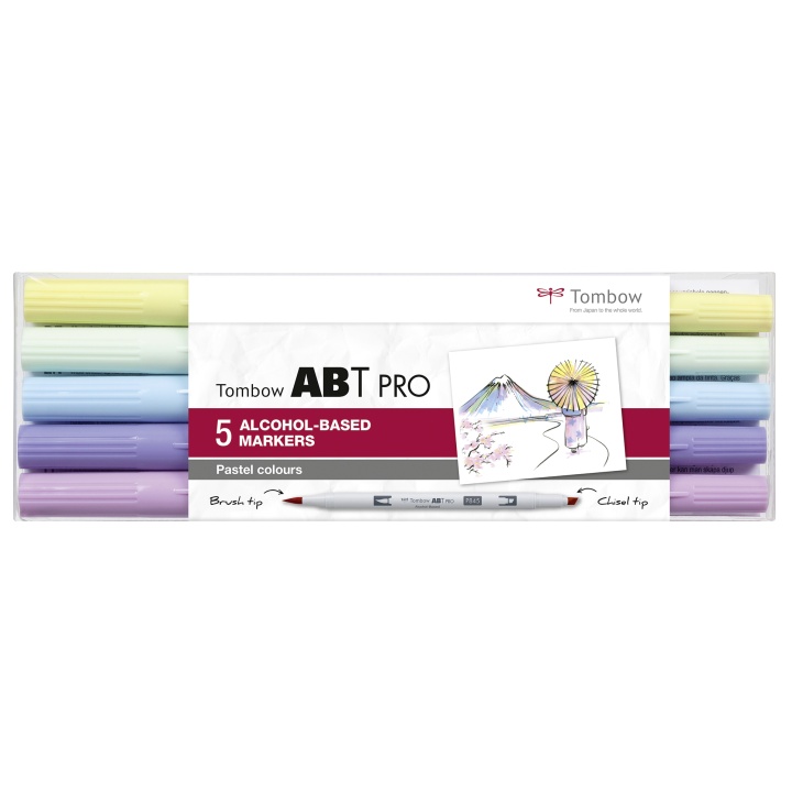 ABT PRO Dual Brush Pen 5-set Pastel in the group Pens / Artist Pens / Illustration Markers at Pen Store (101257)