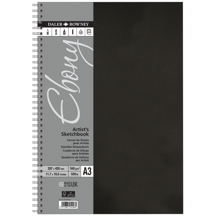 Ebony Artist's Sketch Book A3 in the group Paper & Pads / Artist Pads & Paper / Sketchbooks at Pen Store (101469)