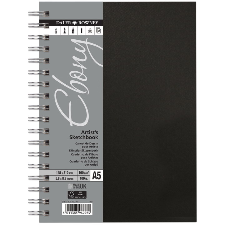 Ebony Artist's Sketch Book A5 in the group Paper & Pads / Artist Pads & Paper / Sketchbooks at Pen Store (101471)