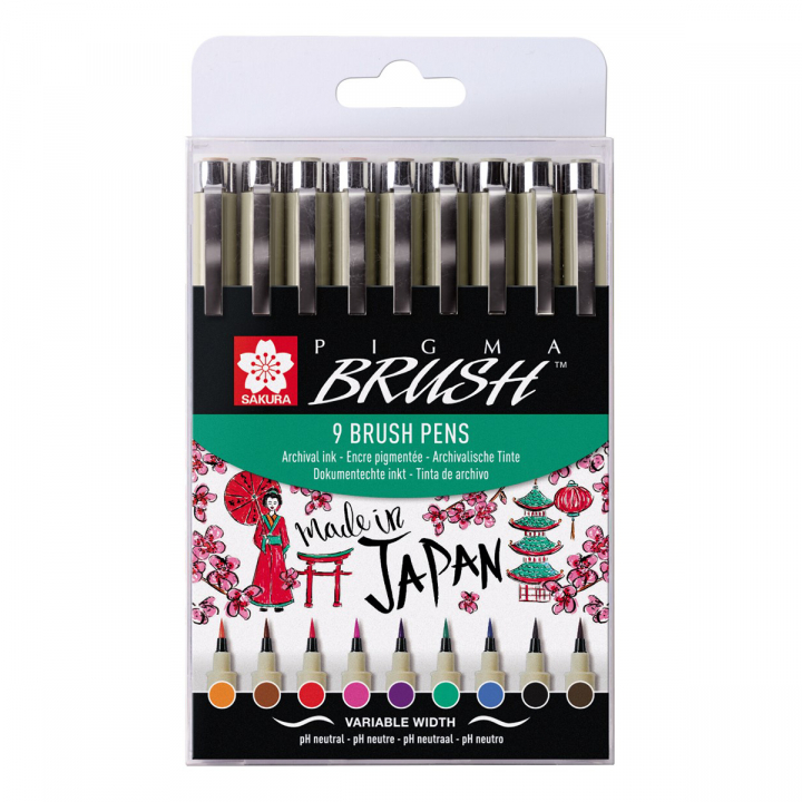 Pigma Micron Brush Color 9-pack in the group Pens / Writing / Fineliners at Pen Store (103307)