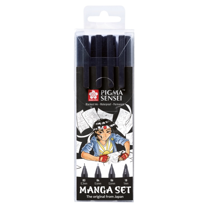 Manga Pigma Sensei Black 4-set in the group Pens / Writing / Fineliners at Pen Store (103845)