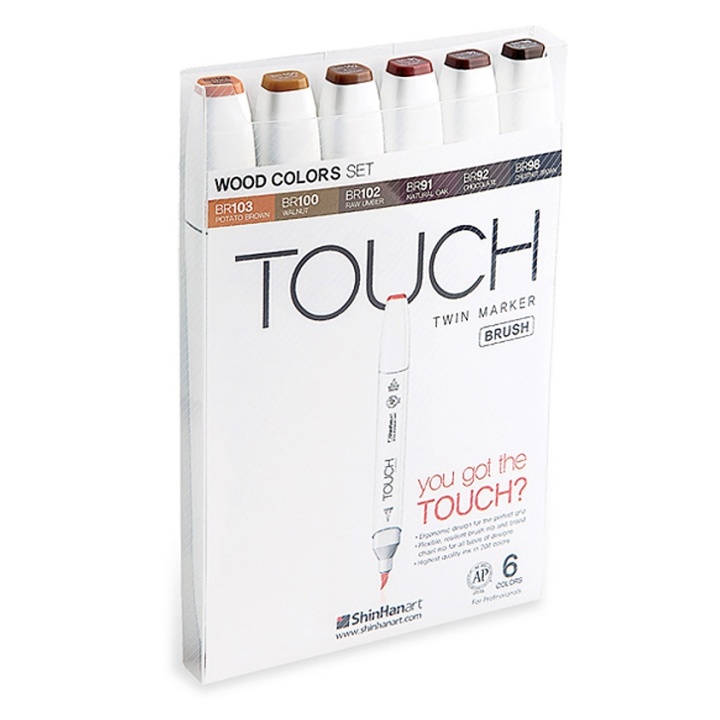 Twin Brush Marker 6-set Wood in the group Pens / Artist Pens / Brush Pens at Pen Store (105850)
