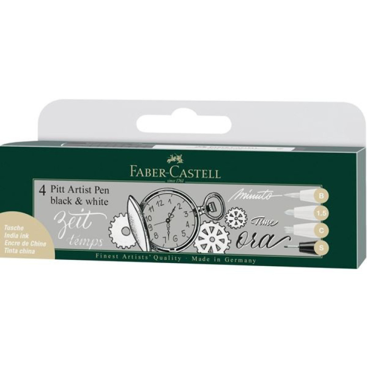 PITT Artist Pens 4-set Black & White in the group Pens / Artist Pens / Felt Tip Pens at Pen Store (107600)