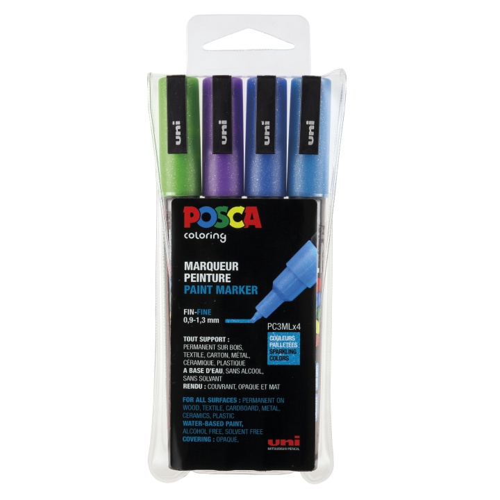 Posca PC-3M Glitter Blue tones - Set of 4 in the group Pens / Artist Pens / Illustration Markers at Pen Store (110417)