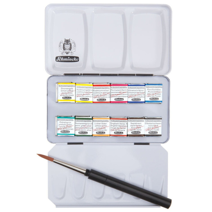 Horadam Aquarell Metal 12-set + brush in the group Art Supplies / Artist colours / Watercolor Paint / Watercolor pans at Pen Store (110726)
