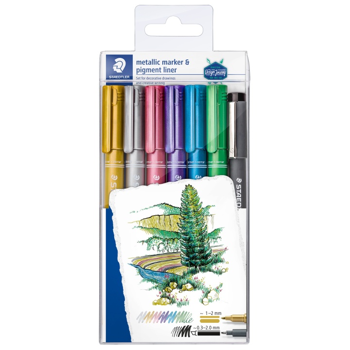 Metallic Marker + Fineliner 6+1-pack in the group Pens / Artist Pens / Felt Tip Pens at Pen Store (111243)