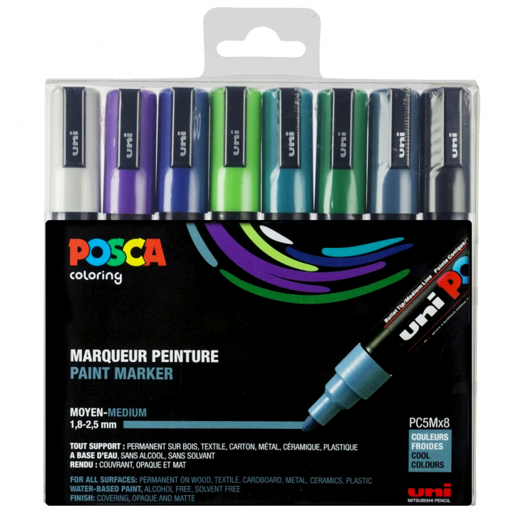 Posca PC-5M Cool tones - Set of 8 in the group Pens / Artist Pens / Illustration Markers at Pen Store (112632)