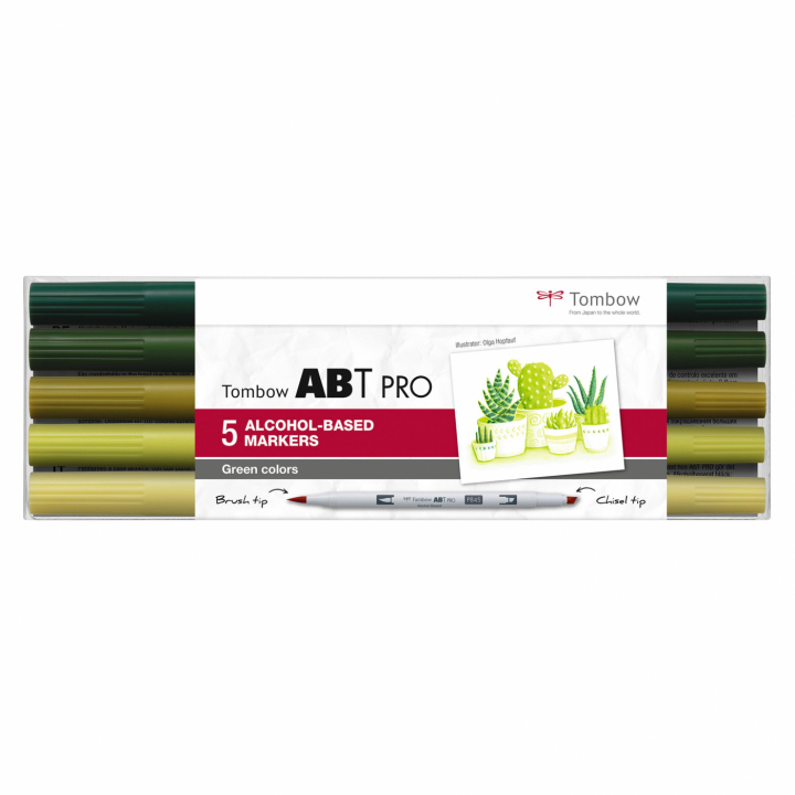 ABT PRO Dual Brush Pen 5-set Green Colors in the group Pens / Artist Pens / Illustration Markers at Pen Store (125266)