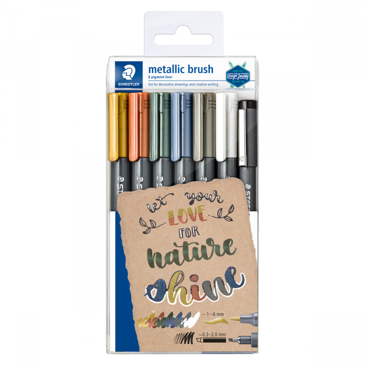 Marker Brush Metallic 5-pack + brush + pigment liner in the group Pens / Artist Pens / Brush Pens at Pen Store (126588)