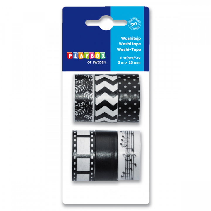 Washi Tape 6 pcs black & white in the group Hobby & Creativity / Hobby Accessories / Washi-tape at Pen Store (126867)