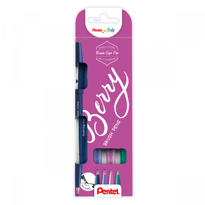 Fude Touch Sign Pen 4-set Berry in the group Hobby & Creativity / Calligraphy / Lettering Sets at Pen Store (126978)