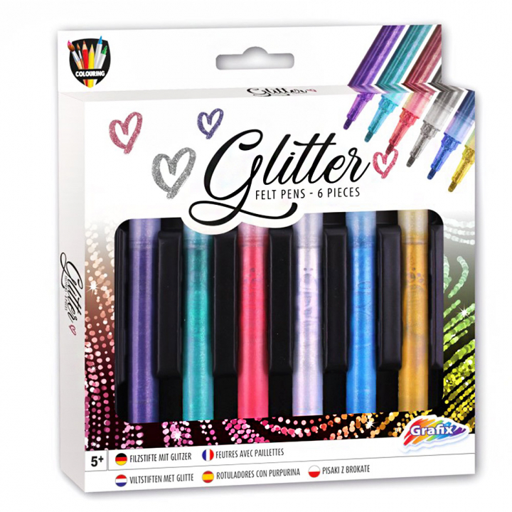 Glitter Felt Pens 6-set in the group Kids / Kids' Pens / Felt Tip Pens for Kids at Pen Store (128504)