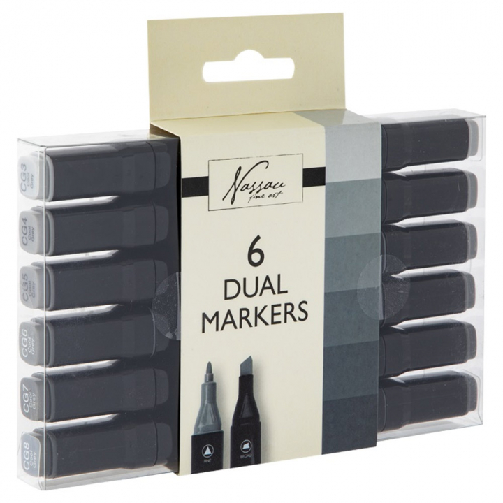 Dual-tip Markers 6-set Grey in the group Pens / Artist Pens / Felt Tip Pens at Pen Store (128527)