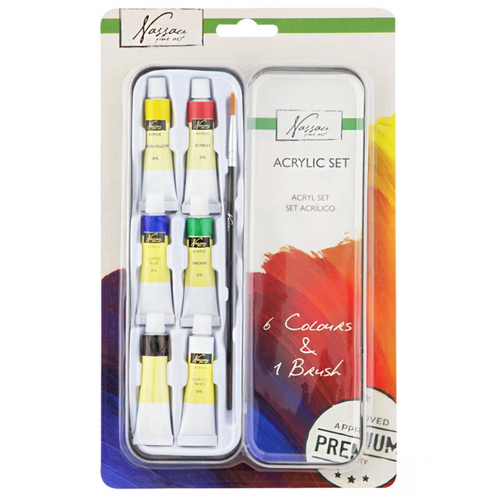 Acrylic Set 6 colours (6 ml) + brush in the group Art Supplies / Colors / Acrylic Paint at Pen Store (128544)