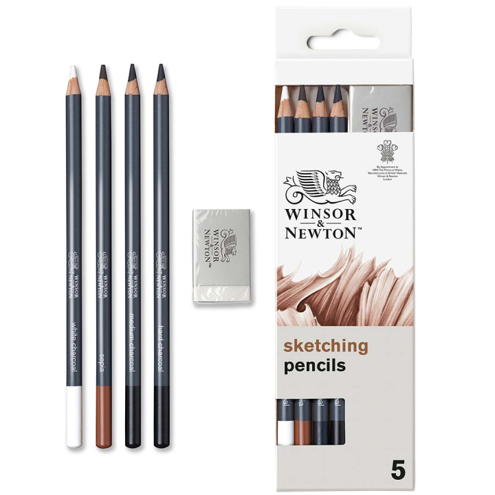 Studio Collection Charcoal Pencils Set of 4 + Eraser in the group Art Supplies / Crayons & Graphite / Drawing Charcoal at Pen Store (128761)
