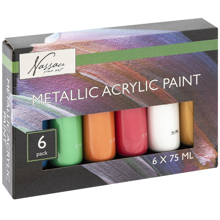 Acrylic Paint 75ml Metallic 6-set in the group Art Supplies / Artist colours / Acrylic Paint at Pen Store (129366)