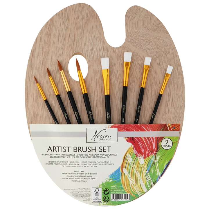 Brushes 8-set + Wooden palette in the group Art Supplies / Studio / Palettes at Pen Store (129368)