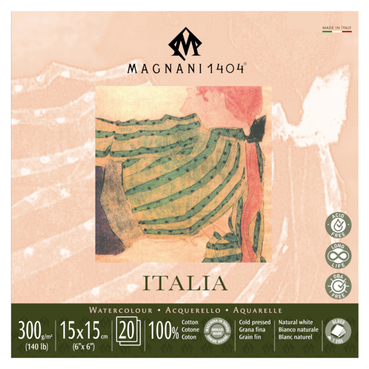 Watercolor Pad Italia 100% Cotton 300g Fine Grain 15x15cm 20 Sheets in the group Paper & Pads / Artist Pads & Paper / Watercolor Pads at Pen Store (129659)