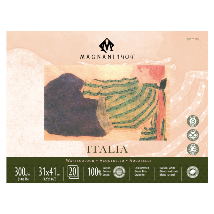 Watercolor Pad Italia 100% Cotton 300g Fine Grain 31x41cm 20 Sheets in the group Paper & Pads / Artist Pads & Paper / Watercolor Pads at Pen Store (129666)