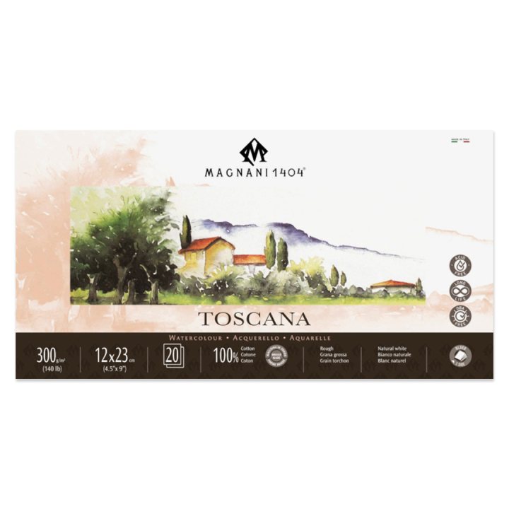 Watercolor Pad Toscana 100% Cotton 300g Rough 12x23cm 20 Sheets in the group Paper & Pads / Artist Pads & Paper / Watercolor Pads at Pen Store (129669)