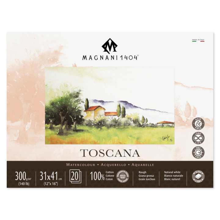 Watercolor Pad Toscana 100% Cotton 300g Rough 31x41cm 20 Sheets in the group Paper & Pads / Artist Pads & Paper / Watercolor Pads at Pen Store (129677)