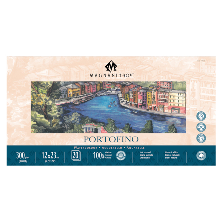 Watercolor Pad Portofino 100% Cotton 300g Satin 12x23cm 20 Sheets in the group Paper & Pads / Artist Pads & Paper / Watercolor Pads at Pen Store (129680)