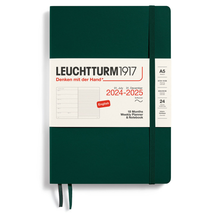 Calendar 18M Weekly Planner & Notebook Soft Cover A5 Forest Green in the group Paper & Pads / Planners / 18-Month Planners at Pen Store (132574)