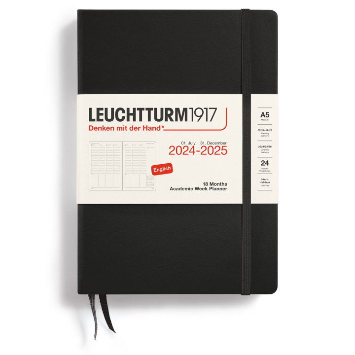 Calendar 18M Academic Week Planner Hard Cover A5 Black  in the group Paper & Pads / Planners / 18-Month Planners at Pen Store (132581)