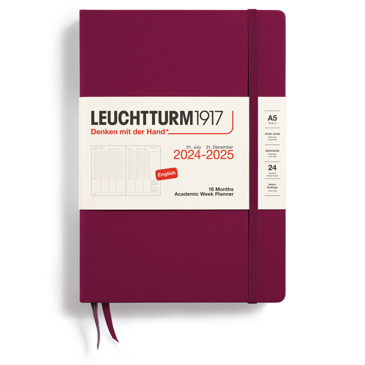 Calendar 18M Academic Week Planner Hard Cover A5 Port Red in the group Paper & Pads / Planners / 18-Month Planners at Pen Store (132583)