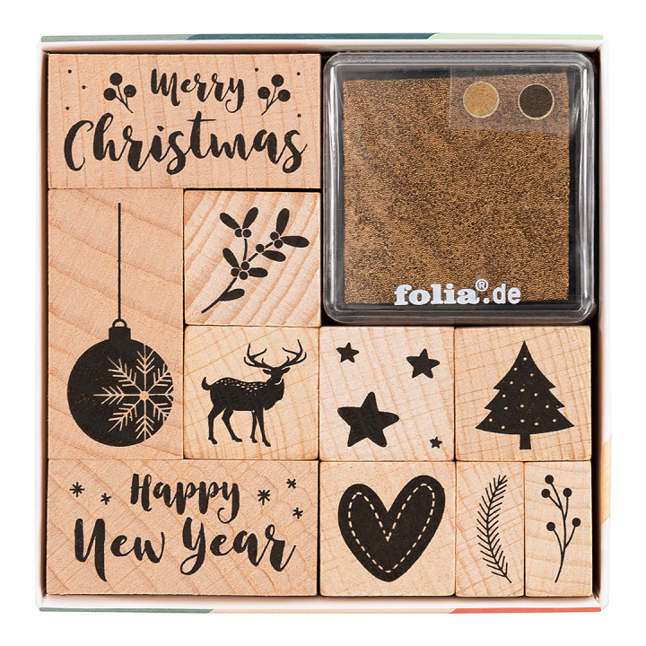 Wooden Stamps + Ink Pad Christmas 10-Pack in the group Hobby & Creativity / Hobby Accessories / Stamps at Pen Store (133936)