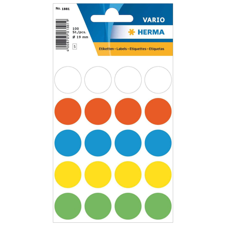 Multi-purpose labels Round Ø19mm 100 pcs Colourmix in the group Hobby & Creativity / Organize / Home Office at Pen Store (134009)