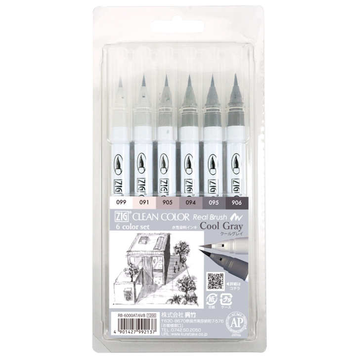 Clean Color Real Brush Set 6 pcs Cool Gray in the group Pens / Artist Pens / Brush Pens at Pen Store (134106)