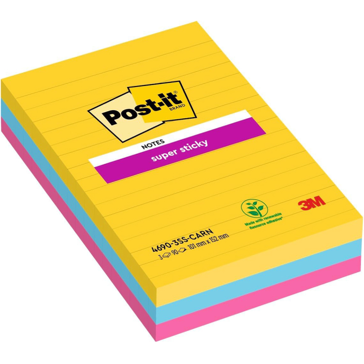 Post-it Super Sticky 101 x 152 mm Colour Mix Carnival Ruled 3-pack in the group Paper & Pads / Note & Memo / Post-it and notepads at Pen Store (135725)