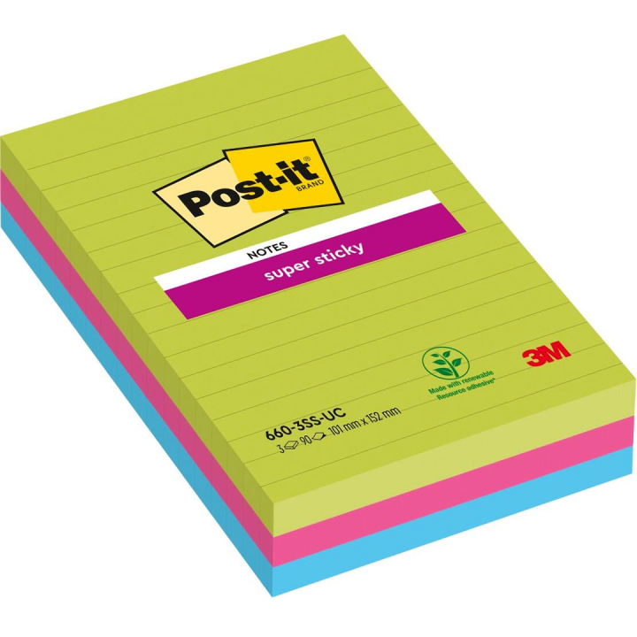 Post-it Super Sticky 101 x 152 mm Colour Mix Ruled 3-pack in the group Paper & Pads / Note & Memo / Post-it and notepads at Pen Store (135726)