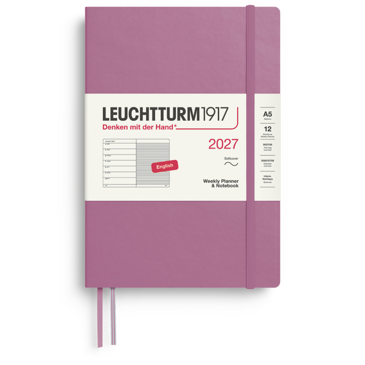 Calendar Weekly Planner & Notebook 2027 A5 Soft Cover Dusty Rose in the group Paper & Pads / Planners / 12-Month Planners at Pen Store (137495)