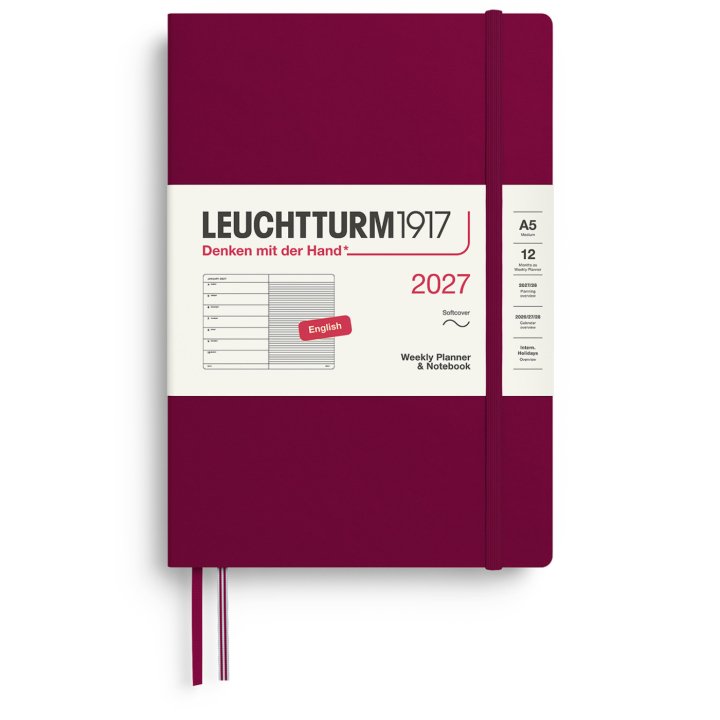 Calendar Weekly Planner & Notebook 2027 A5 Soft Cover Port Red in the group Paper & Pads / Planners / 12-Month Planners at Pen Store (137496)