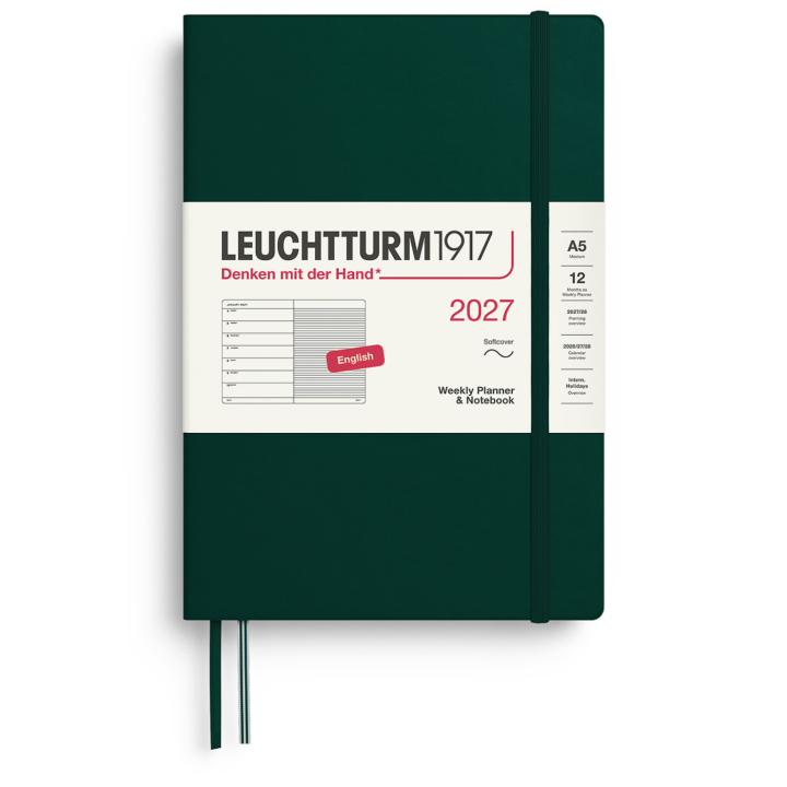 Calendar Weekly Planner & Notebook 2027 A5 Soft Cover Forest Green in the group Paper & Pads / Planners / 12-Month Planners at Pen Store (137502)
