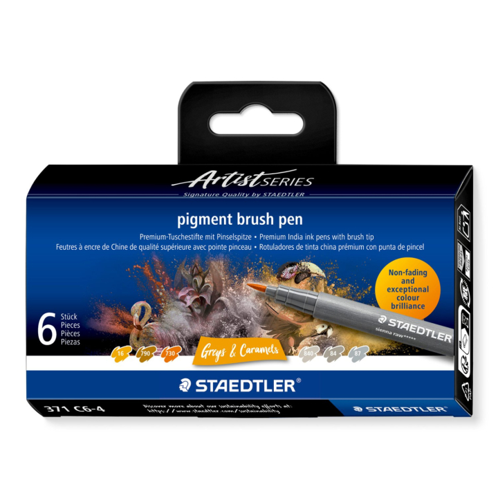 Pigment Arts Brush Pen set of 6 Grey/Caramel in the group Pens / Artist Pens / Brush Pens at Pen Store (137614)