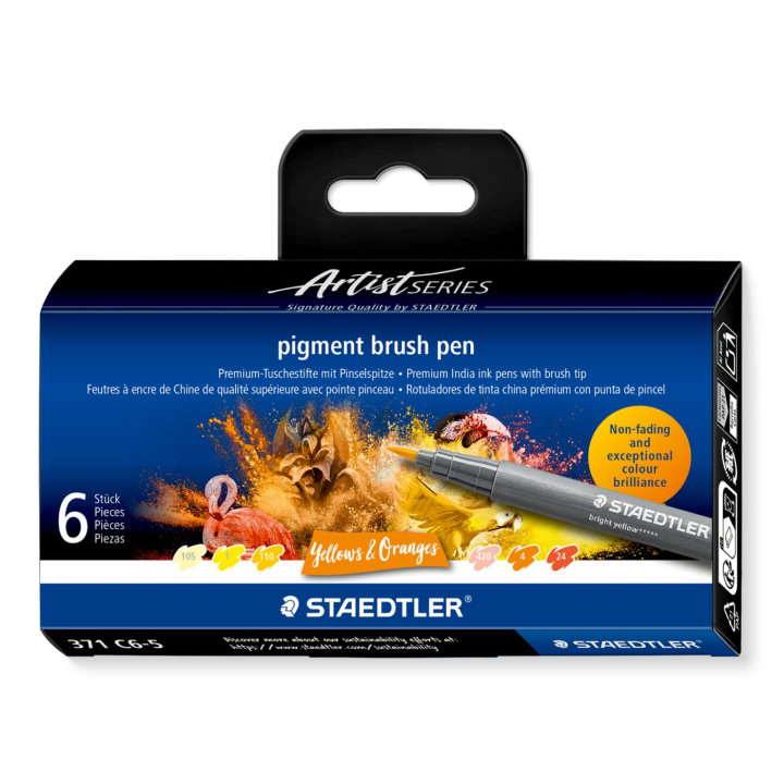 Pigment Arts Brush Pen set of 6 Yellow/Orange in the group Product series / Staedtler Artist Series at Pen Store (137615)