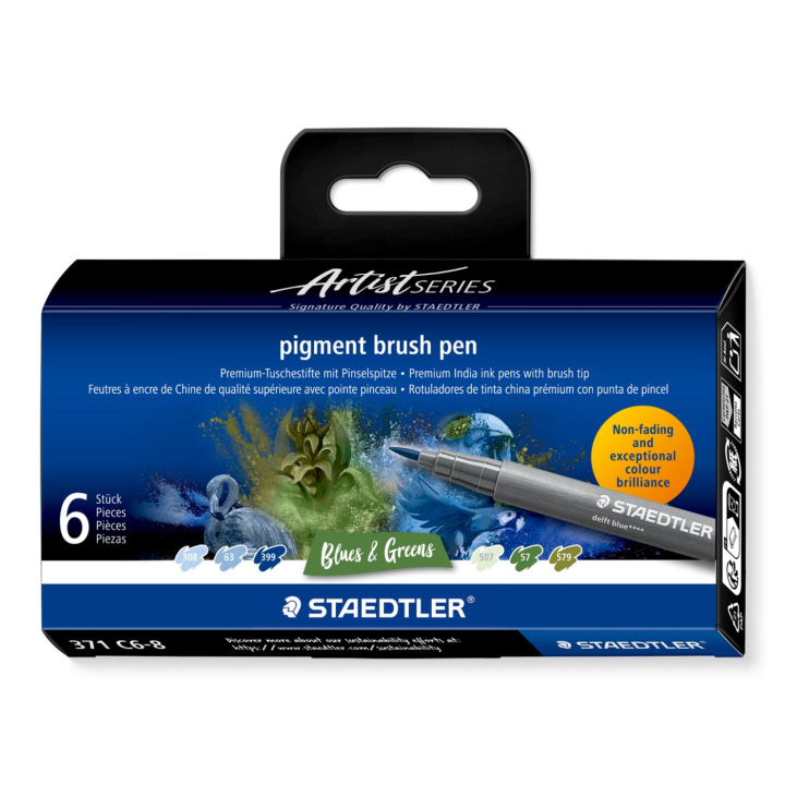 Pigment Arts Brush Pen set of 6 Blue/Green in the group Pens / Artist Pens / Brush Pens at Pen Store (137618)