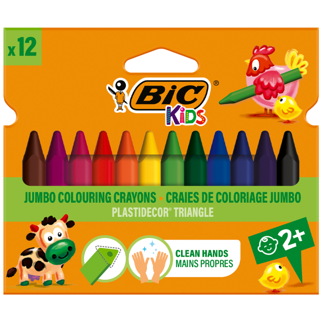 Kids Plastidecor Triangle Crayons 12-set