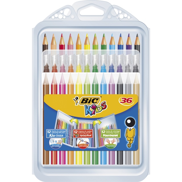BIC Kids Coloring Kit 36 Piece Combo Pack, 12 Markers 12 Crayons