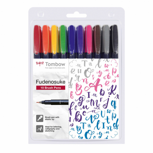 Calligraphy Pen Fudenosuke Hard Tip 10-set