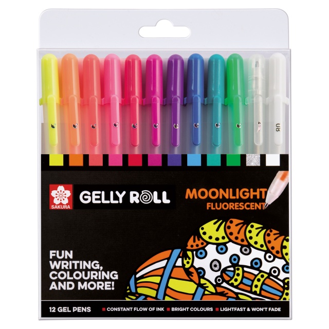 Creamy Smooth Ink Sakura Gelly Roll Moonlight 25 Pack 06 Fine point Writes on Dark Paper Bright Opaque Ink Gel Pens