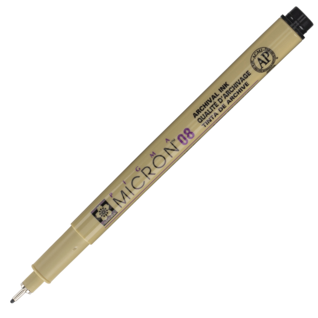 Sakura Pigma Micron Fineliner Pens, Archival Black, 08 Tip Size, 6