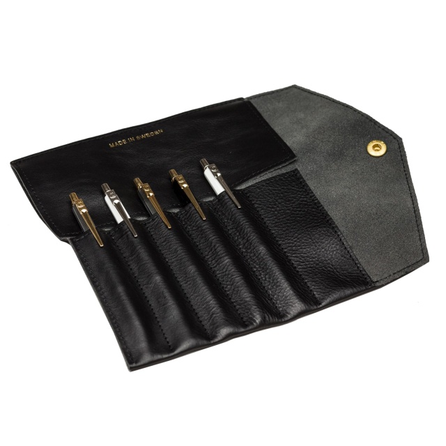 Fiffi Leather Pen Roll Black 6 pockets