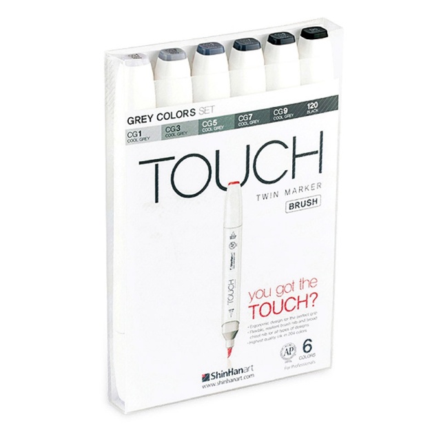 Twin Brush Marker 6-set Grey